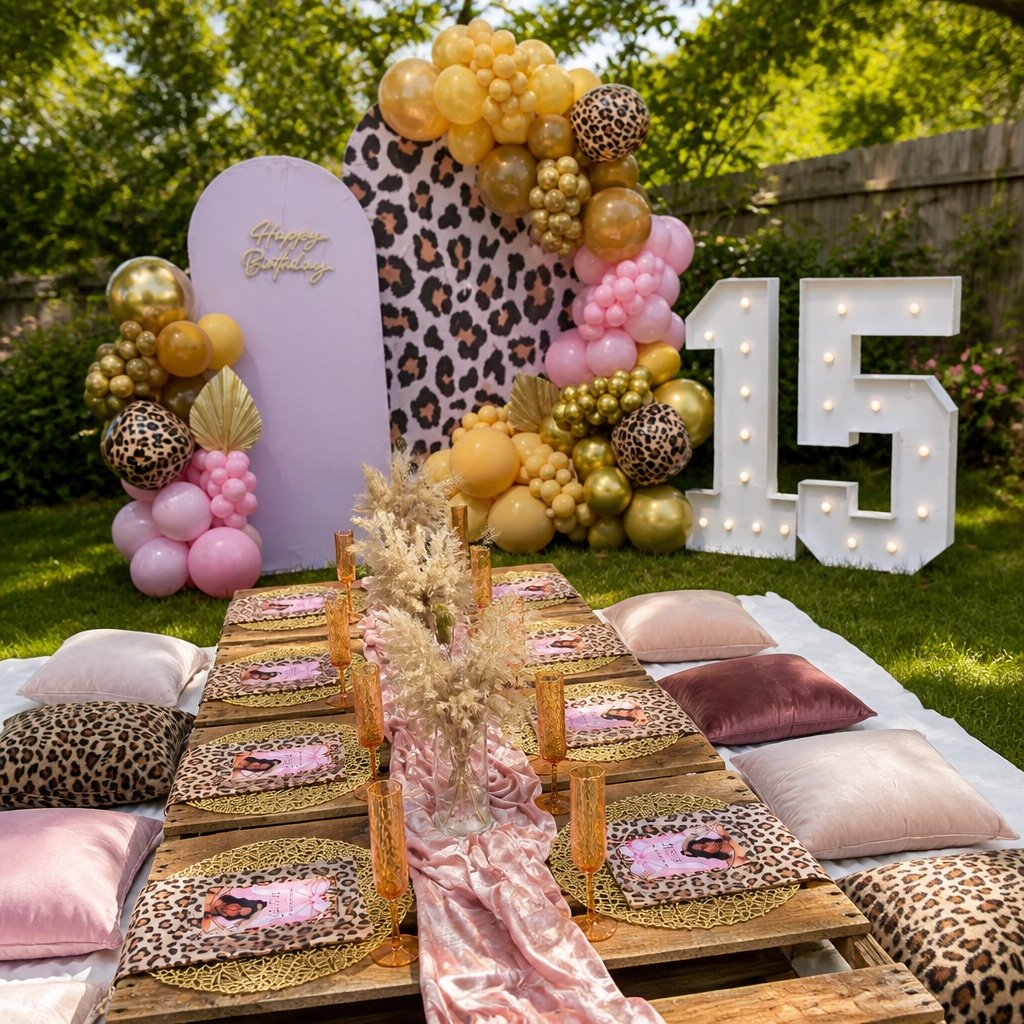 Outdoor birthday picnic setup